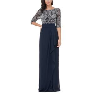 JS Collections Embroidered Chiffon Evening Gown Blue Size 6 Formal Dress